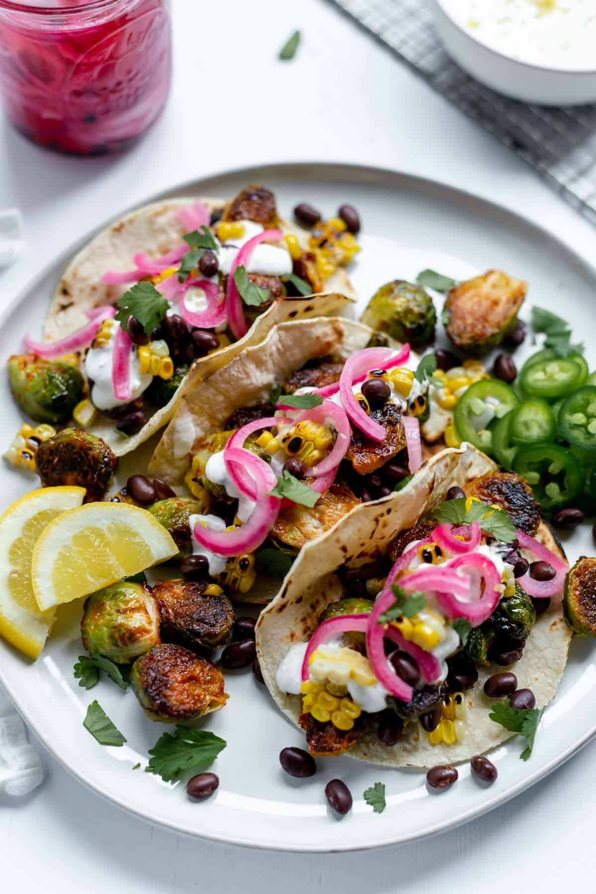 Maple Chipotle Brussels Sprout Tacos With Lemon Crema - MN Veg Head